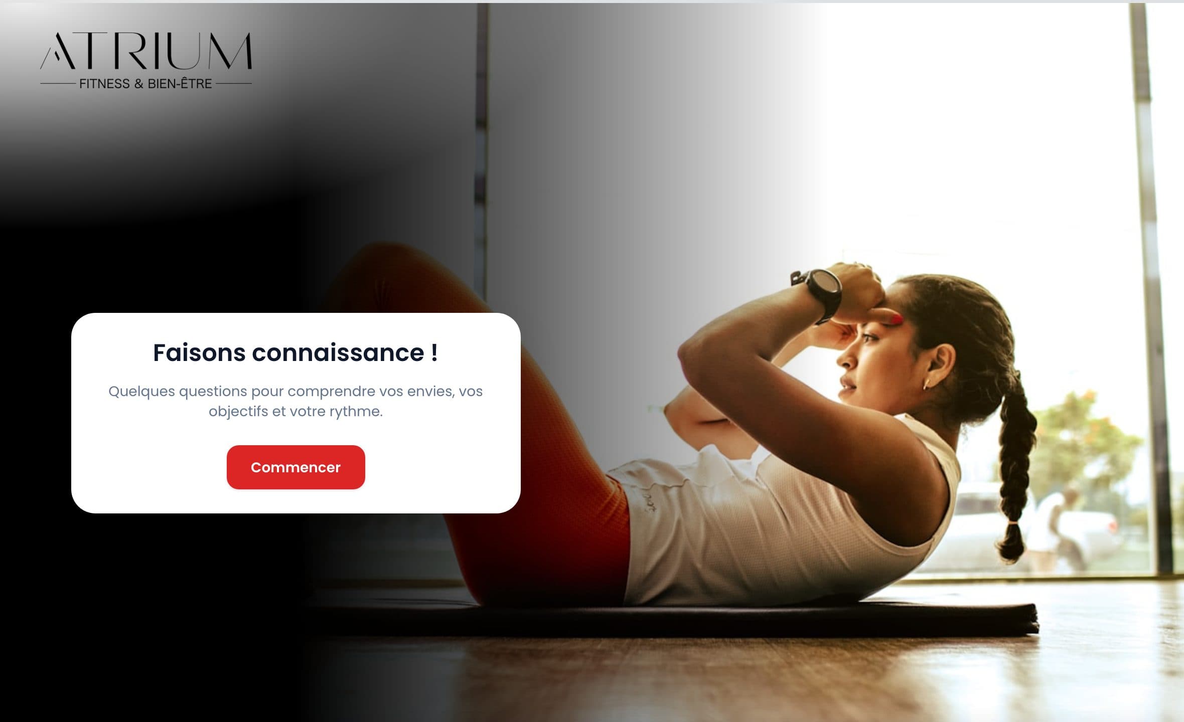 Écran d'inscription de Fitness Vendor sur tablette : les formules de la salle présentées au contact